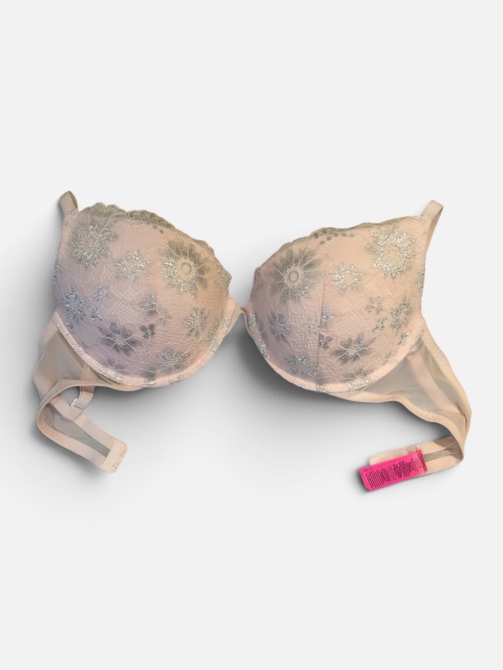 La Senza Floral Lace Obsession Plunge Push-Up Bra in Blush Pink and Silver